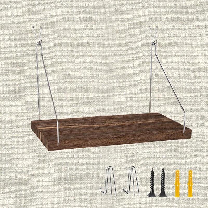 Demine رف جدار قماش مع خطافات لتزيين العمل، 11.8''x6'' رف تنظيم خشبي مع شماعات ملحقات مكتب للنساء والرجال (عبوة واحدة) - Image 1